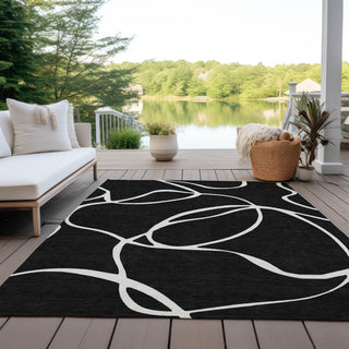 Piper Looms Chantille Swirls ACN999 Black Machine Washable Area Rug Outdoor Lifestyle Image Feature