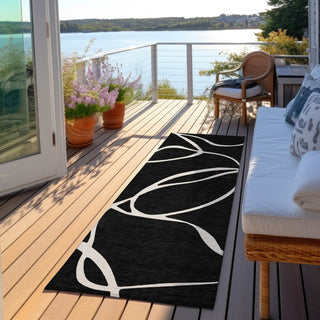 Piper Looms Chantille Swirls ACN999 Black Machine Washable Area Rug Runner Outdoor Lifestyle Image Feature