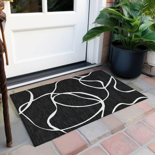 Piper Looms Chantille Swirls ACN999 Black Machine Washable Area Rug Scatter Outdoor Lifestyle Image Feature