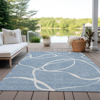 Piper Looms Chantille Swirls ACN999 Denim Machine Washable Area Rug Outdoor Lifestyle Image Feature