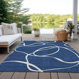 Piper Looms Chantille Swirls ACN999 Navy Machine Washable Area Rug Outdoor Lifestyle Image Feature