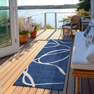Piper Looms Chantille Swirls ACN999 Navy Machine Washable Area Rug Runner Outdoor Lifestyle Image Feature