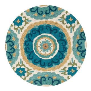 Loloi Olivia HOL07 Ivory / Aqua Area Rug aerial 3 x 3 round