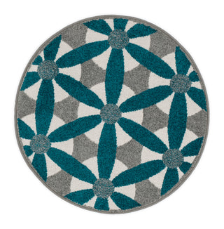 Loloi Terrace HTC15 Grey / Teal Area Rug aerial 3 x 3 rounds