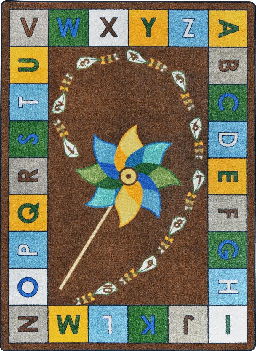 Joy Carpets Kid Essentials Alphabet Pinwheel Earthtone Area Rug