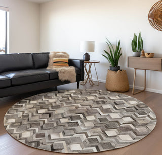 Piper Looms Mayfield Herringbone AMF100 Gray Machine Washable Area Rug Round Lifestyle Image Feature
