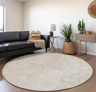 Piper Looms Mayfield Herringbone AMF100 Ivory Machine Washable Area Rug Round Lifestyle Image Feature