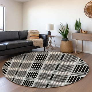 Piper Looms Mayfield Plaid AMF1000 Black Machine Washable Area Rug Round Lifestyle Image Feature