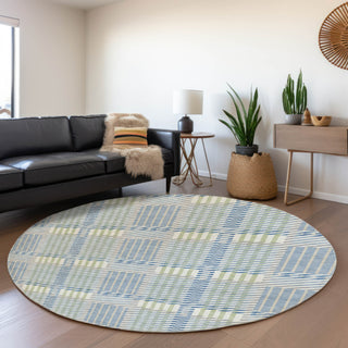 Piper Looms Mayfield Plaid AMF1000 Denim Machine Washable Area Rug Round Lifestyle Image Feature
