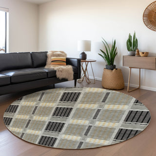 Piper Looms Mayfield Plaid AMF1000 Gray Machine Washable Area Rug Round Lifestyle Image Feature