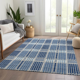 Piper Looms Mayfield Plaid AMF1000 Navy Machine Washable Area Rug Lifestyle Image Feature