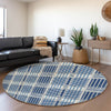Piper Looms Mayfield Plaid AMF1000 Navy Machine Washable Area Rug Round Lifestyle Image Feature