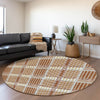 Piper Looms Mayfield Plaid AMF1000 Paprika Machine Washable Area Rug Round Lifestyle Image Feature