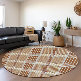 Piper Looms Mayfield Plaid AMF1000 Paprika Machine Washable Area Rug Round Lifestyle Image Feature