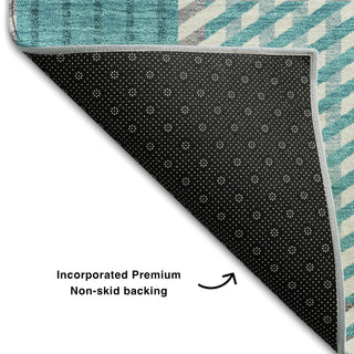 Piper Looms Mayfield Plaid AMF1000 Teal Machine Washable Area Rug Backing Image