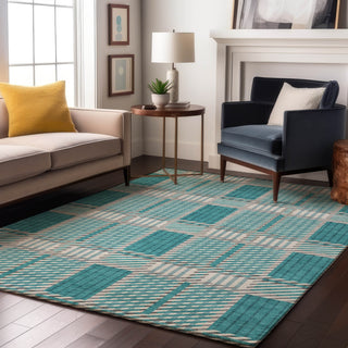 Piper Looms Mayfield Plaid AMF1000 Teal Machine Washable Area Rug Lifestyle Image Feature