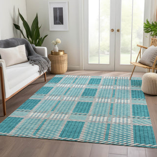 Piper Looms Mayfield Plaid AMF1000 Teal Machine Washable Area Rug Lifestyle Image Feature
