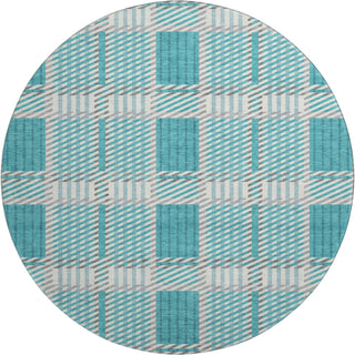 Piper Looms Mayfield Plaid AMF1000 Teal Machine Washable Area Rug Round Main Image