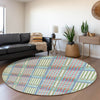 Piper Looms Mayfield Plaid AMF1000 White Machine Washable Area Rug Round Lifestyle Image Feature