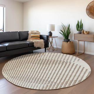 Piper Looms Mayfield Circles AMF1001 Beige Machine Washable Area Rug Round Lifestyle Image Feature
