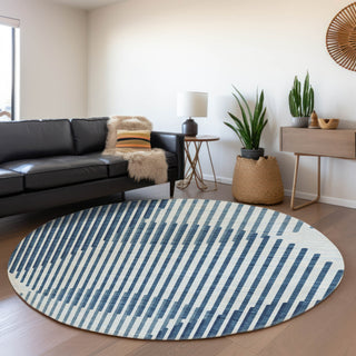 Piper Looms Mayfield Circles AMF1001 Blue Machine Washable Area Rug Round Lifestyle Image Feature
