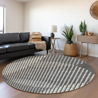 Piper Looms Mayfield Circles AMF1001 Charcoal Machine Washable Area Rug Round Lifestyle Image Feature