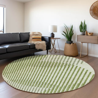 Piper Looms Mayfield Circles AMF1001 Green Machine Washable Area Rug Round Lifestyle Image Feature