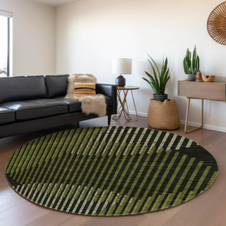 Piper Looms Mayfield Circles AMF1001 Olive Machine Washable Area Rug Round Lifestyle Image Feature