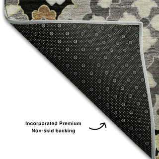 Piper Looms Mayfield Oriental AMF1002 Black Machine Washable Area Rug Backing Image