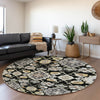Piper Looms Mayfield Oriental AMF1002 Black Machine Washable Area Rug Round Lifestyle Image Feature