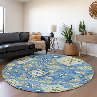 Piper Looms Mayfield Oriental AMF1002 Blue Machine Washable Area Rug Round Lifestyle Image Feature