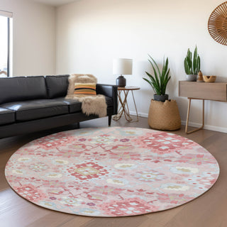 Piper Looms Mayfield Oriental AMF1002 Blush Machine Washable Area Rug Round Lifestyle Image Feature