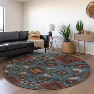 Piper Looms Mayfield Oriental AMF1002 Denim Machine Washable Area Rug Round Lifestyle Image Feature