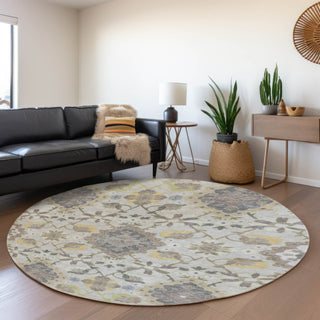 Piper Looms Mayfield Oriental AMF1002 Gray Machine Washable Area Rug Round Lifestyle Image Feature