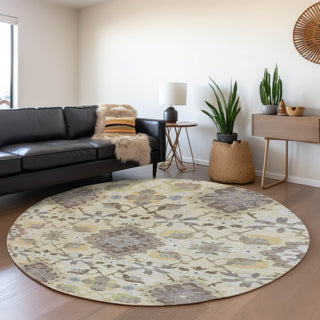 Piper Looms Mayfield Oriental AMF1002 Ivory Machine Washable Area Rug Round Lifestyle Image Feature