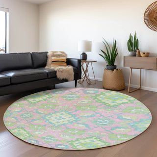 Piper Looms Mayfield Oriental AMF1002 Pink Machine Washable Area Rug Round Lifestyle Image Feature