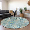Piper Looms Mayfield Oriental AMF1002 Teal Machine Washable Area Rug Round Lifestyle Image Feature