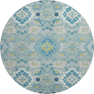 Piper Looms Mayfield Oriental AMF1002 Teal Machine Washable Area Rug Round Main Image
