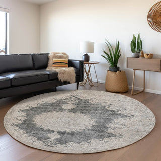 Piper Looms Mayfield Oriental AMF1003 Black Machine Washable Area Rug Round Lifestyle Image Feature