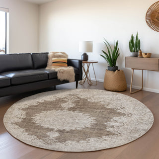 Piper Looms Mayfield Oriental AMF1003 Brown Machine Washable Area Rug Round Lifestyle Image Feature