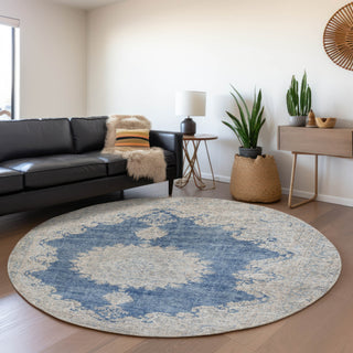 Piper Looms Mayfield Oriental AMF1003 Navy Machine Washable Area Rug Round Lifestyle Image Feature
