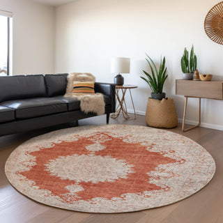Piper Looms Mayfield Oriental AMF1003 Rust Machine Washable Area Rug Round Lifestyle Image Feature