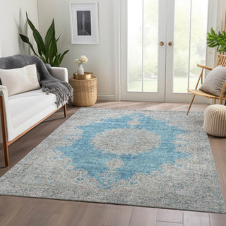 Piper Looms Mayfield Oriental AMF1003 Teal Machine Washable Area Rug Lifestyle Image Feature