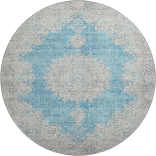 Piper Looms Mayfield Oriental AMF1003 Teal Machine Washable Area Rug Round Main Image