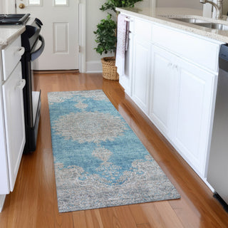 Piper Looms Mayfield Oriental AMF1003 Teal Machine Washable Area Rug Runner Lifestyle Image Feature
