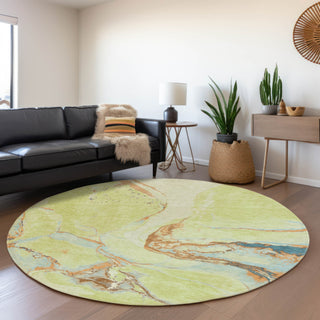 Piper Looms Mayfield Abstract AMF1005 Aloe Machine Washable Area Rug Round Lifestyle Image Feature