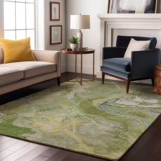 Piper Looms Mayfield Abstract AMF1005 Green Machine Washable Area Rug Lifestyle Image Feature