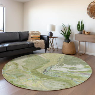 Piper Looms Mayfield Abstract AMF1005 Green Machine Washable Area Rug Round Lifestyle Image Feature