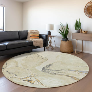 Piper Looms Mayfield Abstract AMF1005 Ivory Machine Washable Area Rug Round Lifestyle Image Feature