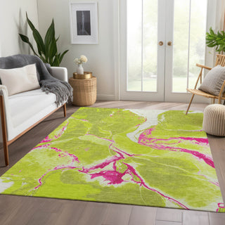Piper Looms Mayfield Abstract AMF1005 Lime Machine Washable Area Rug Lifestyle Image Feature